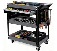 AIRAJ Chariot d'atelier à 3 étages avec tiroirs verrouillables et roulettes de Blocage. Charge maximale : 300 kg, pour Garage, entrepôt et Atelier.