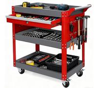 AIRAJ Chariot d'atelier à 3 Tiroirs/Capacité Jusqu’à 200kg/Chariot à Outils est Équipé de Tiroirs Verrouillables et de Panneaux Latéraux.pour Garage et Atelier de Réparation (Rouge).