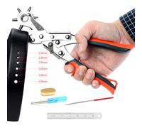 AIRAJ PRO Pince Trou Ceinture Cuir,Pince a Oeillet de Ceinture Lourde avec 6 Trous Ronds,Pince Perforatrice Avec Règle en Acier,Convient Pour Ceintures, Bretelles, Cartes, Selles