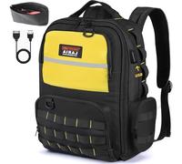 AIRAJ Sac à Dos Outils 46x40x18 cm - Sac à dos pour outils avec 23 Pochettes, Ouverture Totale pour Électriciens et Travaux de Construction (Double étui pour pièces inclus)