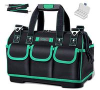 AIRAJ Sac à outils étanche,47×27×31cm,Sac fourre-tout à outils à ouverture large de plusieurs poches,Bandoulière réglable,Sac d'électricien à fond en plastique,Pour la maison de tous les jours