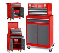 AIRAJ Servante d'atelier mobile à 4 tiroirs - 40" - Avec couvercle en métal amovible - Armoire d'atelier et de rangement - Rouge