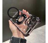 Airbag Anti-Fall Case with Invisible Ring Stand, Translucent Electroplated Magnetic Anti Drop Airbag for iPhone Case, Shockproof Corners Kickstand Phone Case for iPhone 11 12 13 14 15 Pro Max(Noir,For