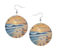 Airborne Boucles d'oreilles créoles en cuir imprimé mouettes pour femme - Boucles d'oreilles pendantes parfaites pour les fêtes costumées et les accessoires de filles, taille unique, Cuir