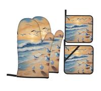 Airborne Seagulls Kit de cuisson durable avec gants de four et maniques avec design imperméable et protection thermique