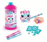 Airbrush Plush AIR 005 Surprise, décorez et personnalisez Votre Propre Peluche, Outil de pulvérisation aérographe + marqueurs de Couleur + 25 pochoirs, 6 Mini