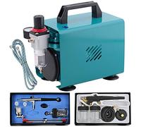 Airbrush Ultimate Set I Kit avec compresseur aérographe très silencieux, pistolet aérographe double action avec 3 buses + aiguilles + verre + tuyau à air comprimé et gel d'action simple 138 D 0,5