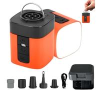 Airburst Pro - Pompe électrique compacte avec aspirateur et lumière LED - Avec 5 buses - Mini pompe portable multifonction pour gonfler et dégonfler - Pour camping, matelas gonflable (orange)
