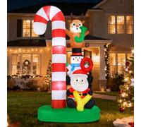 Aircity Décorations de Noël en sucre d'orge - 2,4 m - Canne à sucre gonflable géante avec Père Noël et bonhomme de neige - Lumières LED intégrées - Grande taille de Noël gonflable pour cour, pelouse