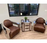 Aircraft Vintage Fauteuil en cuir marron Cuir véritable Fauteuil rétro Design Fauteuil club Nouveau