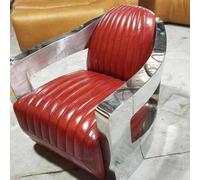 Aircraft Vintage Fauteuil en cuir rouge Cuir véritable Fauteuil rétro Design Fauteuil club Alu