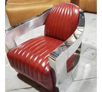Aircraft Vintage Fauteuil en cuir rouge Cuir véritable Fauteuil rétro Design Fauteuil club Alu
