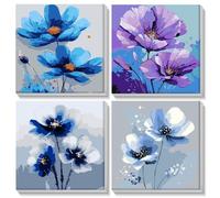 AIRDEA 4 pièces Symphonie Florale Peinture Numero adulte et enfants avec cadre, 4 pièces acrylique facile sur toile pour débutants, Peinture par Numero Adulte 20x20 cm