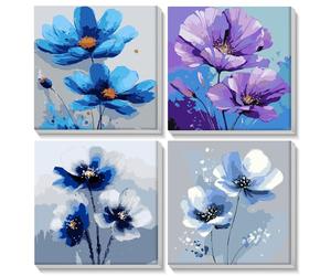 AIRDEA 4 pièces Symphonie Florale Peinture Numero adulte et enfants avec cadre, 4 pièces acrylique facile sur toile pour débutants, Peinture par Numero Adulte 20x20 cm