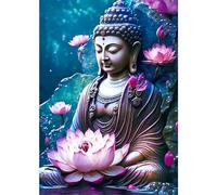 AIRDEA Bouddha Lotus 5D Diamant Peinture, DIY Diamond Painting Arts Débutante, Artisanat, Décoration Murale 30x40cm