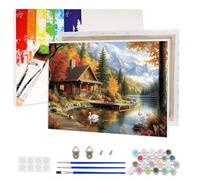 AIRDEA Cabane Lac Peinture Numero Adulte, DIY Kit Activité Manuelle Peinture Acrylique, Montagnes Peinture par Numero Adulte avec Pinceaux et Acryliques pour la Décoration Maison 40x30 cm (Encadrée)