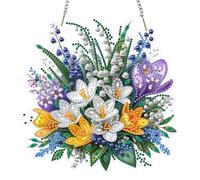 AIRDEA Crocus perce-neige Diamond Painting Pendentif Acrylique Double Face Adulte, 5D DIY Bouquet de fleurs Peinture Diamant Pendentif Attrape Soleil Adulte, Diamant Painting Ornement Suspendu