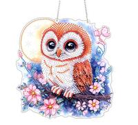 AIRDEA Kit de peinture diamant à faire soi-même - Motif hibou - Pour adultes - Double face - Lune et fleurs - Kit de peinture diamant à suspendre en acrylique - Forme spéciale - Attrape-soleil - 20,3