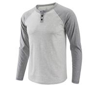 AIRDYNAM Henley Shirts T-shirt de baseball à manches longues raglan coupe ajustée en coton décontracté pour homme, Avoine/gris chiné, Taille M