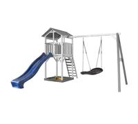 Aire de jeu avec 1 balançoire nid ovale et toboggan bleu TU
