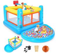 Aire de Jeu Gonflable - 270x172x128cm, Aire de Jeu Gonflable pour Enfants de la série Océan, Château Gonflable en PVC au Design océanique avec Petit pataugeoire et Panier de Basketball