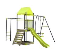 Aire De Jeu Portique En Métal Avec Toboggan Et Bac A Sable "Lucien" - Vert