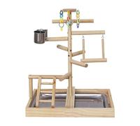 Aire de jeu pour cage à oiseaux, aire de jeux pour perruches - Jouet pour oiseaux en bois naturel - Support en bois pour cage, escalier et jouet à bascule pour soulager l'ennui
