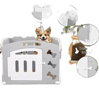 Aire de jeu pour chiots, plastique écologique, design de panneau adaptable, gris et blanc, XL 155x78x60cm