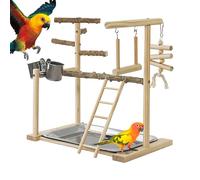Aire de jeu pour perroquet - Jouet balançoire avec plateau et tasses | Perchoirs pour oiseaux, d'exercice pour perruche calopsitte, support en bois, centre d'activités de petite et moyenne