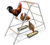 Aire de Jeu pour Poulailler, Perchoir Poule en Bois Massif, 142,5 cm Balançoire avec 2 Mangeoires, Enclos Poule à 4 Niveaux, Échelle de Séjour pour Poulet et Canard