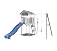 AXI Beach Tower Aire de Jeux avec Toboggan en bleu, Balançoire & Bac à Sable | Grande Maison enfant extérieur en gris & blanc | Cabane de Jeu en Bois