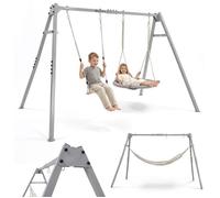 Portique balançoire 4 en 1 - HYPERMOTION - HYPERMOTION - Nid 80 cm - Balançoire bois - Cadre acier 36 kg