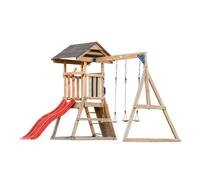 Aire De Jeux Avec Balançoire Double, Toboggan Rouge Et Bac À Sable