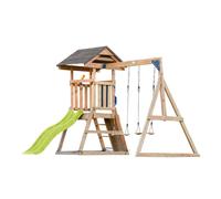 Aire De Jeux Avec Balançoire Double, Toboggan Vert Clair, Bac À Sable