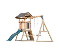 Aire De Jeux Avec Balançoire Double, Toboggan Vert Et Bac À Sable