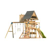 Aire De Jeux Avec Double Balançoire, Toboggan Vert Clair, Trapèze