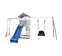 AXI Beach Tower Aire de Jeux Blanc avec Toboggan en bleu, Cadre d'escalade, Balançoire Nid d'oiseau & Bac à Sable noir | Grande Maison enfant