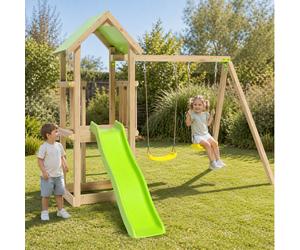 Aire De Jeux Avec Toboggan En Bois Easy Xperience Trigano - 6 Enfants Bois TU