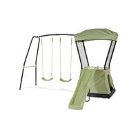 Aire De Jeux Avec Toboggan Et Double Balançoire Pour Jardin Vert/noir TU