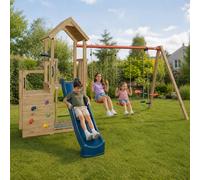 Aire De Jeux Avec Toboggan Xchange Clever Avec Poutre Métal 3 Agrès Pour Enfants Bois TU