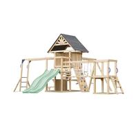 Axi Hunter Aire De Jeux En Bois, 2 Balançoires, Toboggan Double, Vert Pastel | Maisonnette Xxl / Equipement De Jeux Pour Enfants Avec Structure D'Escalade, Pont Suspendu Et Trapèze | Pour Le Jardin