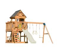 Aire de jeux - AXI - AXI Jack - Toboggan 220 cm - Double balançoire bois - Bac à sable & mur d'escalade