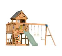 Aire de jeux - AXI - Mitch - Double balançoire - Toboggan 220 cm - Bac à sable & mur d'escalade