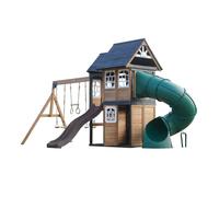 Aire de jeux - AXI - Noud - 2 balançoires - Toboggans tubulaire & ondulé 220 cm - Maisonnette / Club-house