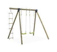 sweeek - Aire de Jeux Mistral en Bois avec 2 balançoires et échelle en Corde Bois de pin