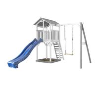 AXI Beach Tower Aire de Jeux avec Toboggan en bleu, Balançoire & Bac à Sable | Grande Maison enfant extérieur en gris & blanc | Cabane de Jeu en Bois