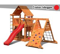 Aire De Jeux Big Leader Spider + Bac À Sable + Corde + Toboggan Rouge - Fungoo