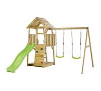 Aire de jeux bois, 2 balançoires, toboggan, escalade, bac à sable WOODI