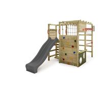 Aire de jeux bois FATMOOSE ActionArena Air XXL anthracite avec toboggan et mur d’escalade, panier basket - 10 ans de garantie*