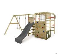 Aire de jeux bois FATMOOSE ActionArena Air XXL avec double balançoire, toboggan anthracite et mur d’escalade - 10 ans de garantie*